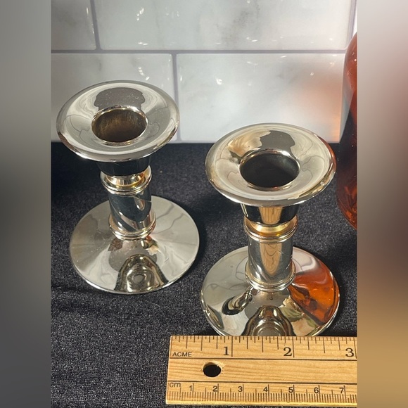 Vintage Rialto Gold Silver Plated Set of 2 Candle Holders EP Brass Zinc MCM - Picture 12 of 12
